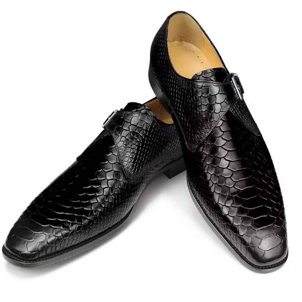 Chaussures Formelles Pour Hommes Élégantes Mariage Cuir Brogue À Boucle Personnalisée - Noir