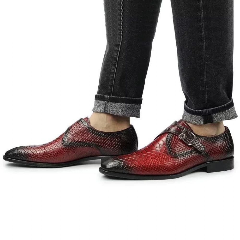 Chaussures Formelles Pour Hommes Élégantes Mariage Cuir Brogue À Boucle Personnalisée - Rouge