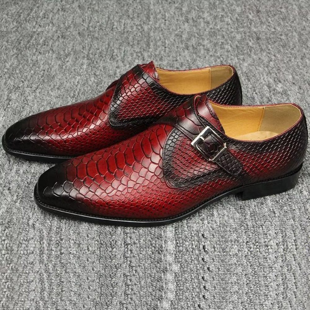 Chaussures Formelles Pour Hommes Élégantes Mariage Cuir Brogue À Boucle Personnalisée - Rouge