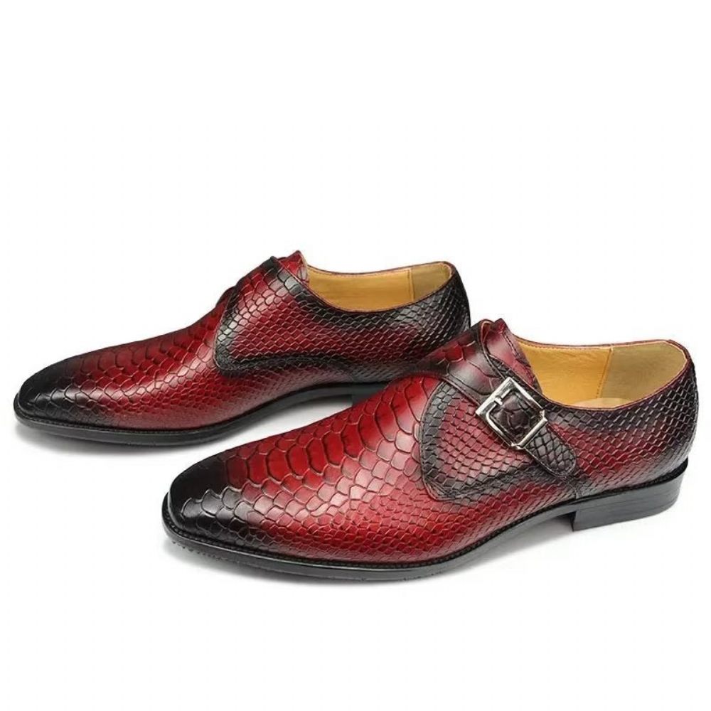 Chaussures Formelles Pour Hommes Élégantes Mariage Cuir Brogue À Boucle Personnalisée - Rouge