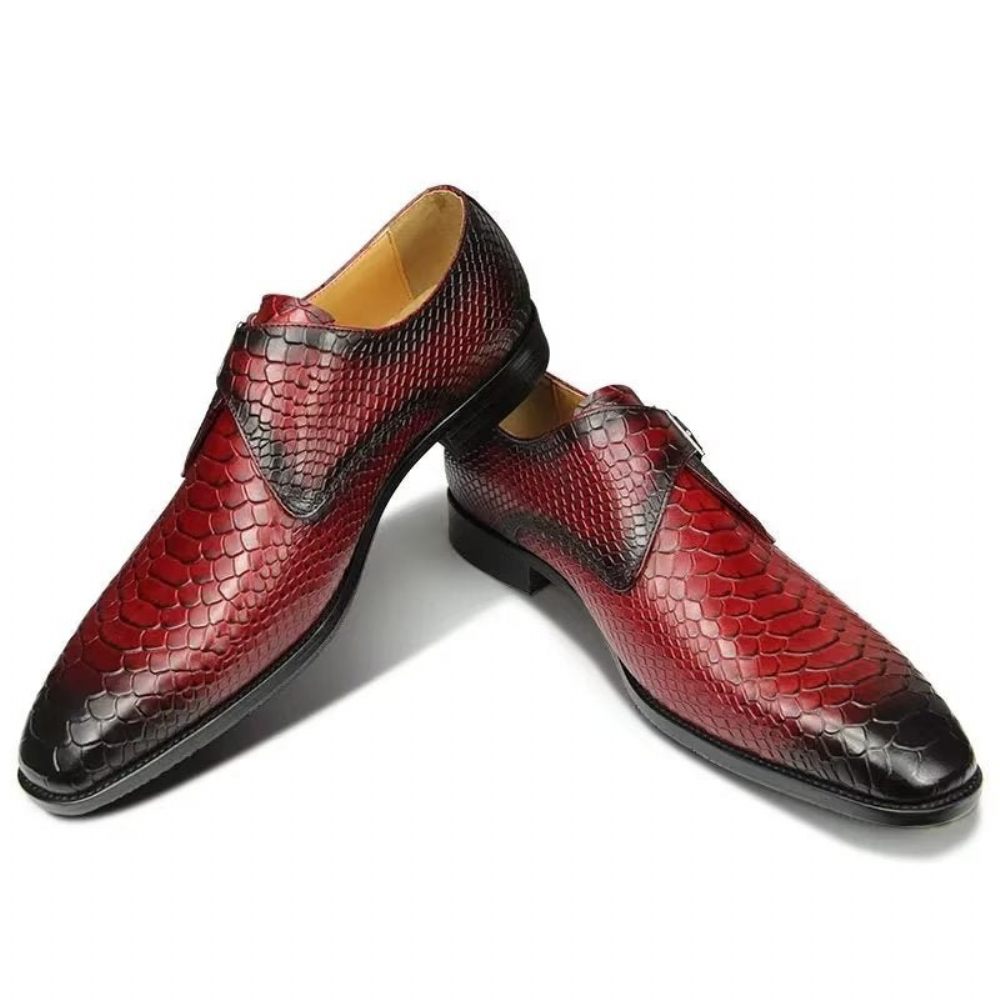 Chaussures Formelles Pour Hommes Élégantes Mariage Cuir Brogue À Boucle Personnalisée - Rouge