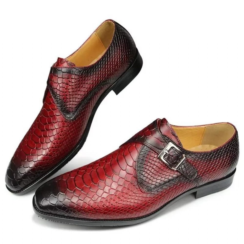 Chaussures Formelles Pour Hommes Élégantes Mariage Cuir Brogue À Boucle Personnalisée - Rouge