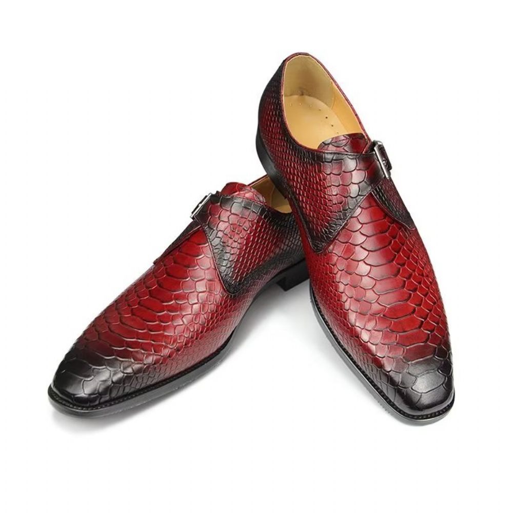 Chaussures Formelles Pour Hommes Élégantes Mariage Cuir Brogue À Boucle Personnalisée - Rouge