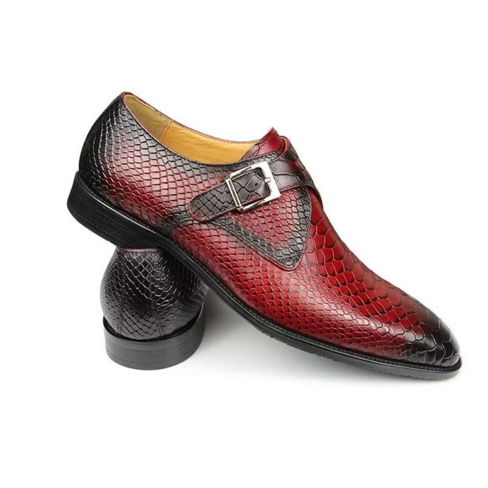 Chaussures Formelles Pour Hommes Élégantes Mariage Cuir Brogue À Boucle Personnalisée - Rouge