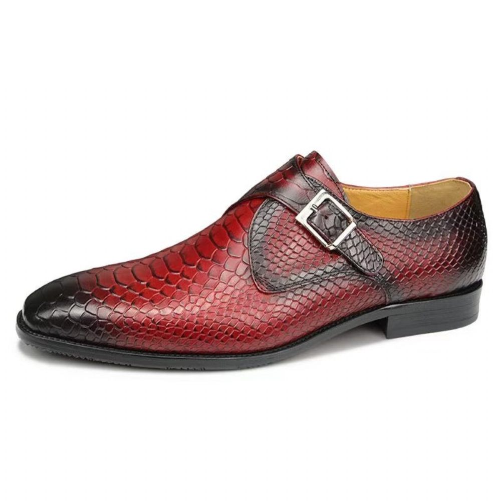 Chaussures Formelles Pour Hommes Élégantes Mariage Cuir Brogue À Boucle Personnalisée - Rouge