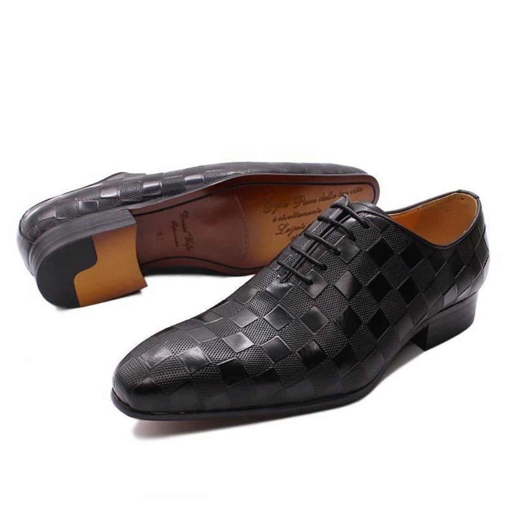 Chaussures Formelles Pour Hommes Eleganza Plaid Habillées Oxford À Lacets - Noir