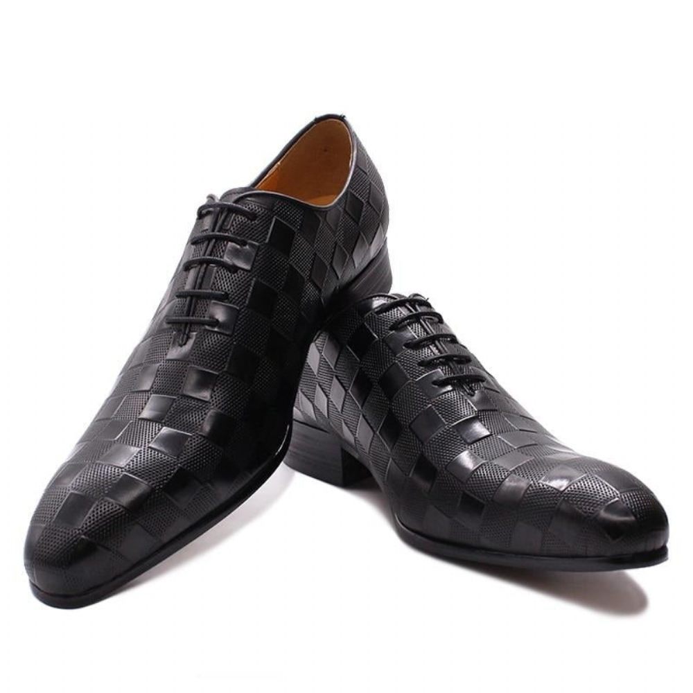 Chaussures Formelles Pour Hommes Eleganza Plaid Habillées Oxford À Lacets - Noir