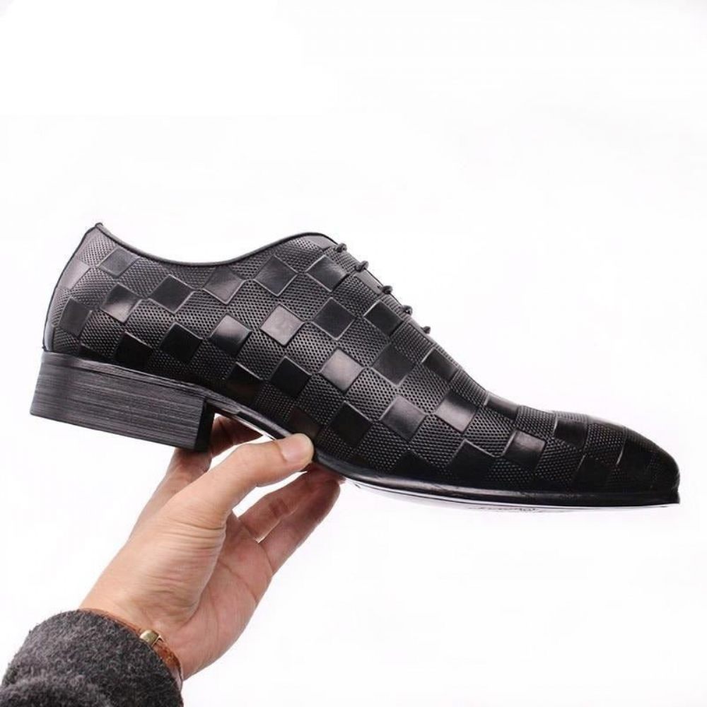 Chaussures Formelles Pour Hommes Eleganza Plaid Habillées Oxford À Lacets - Noir