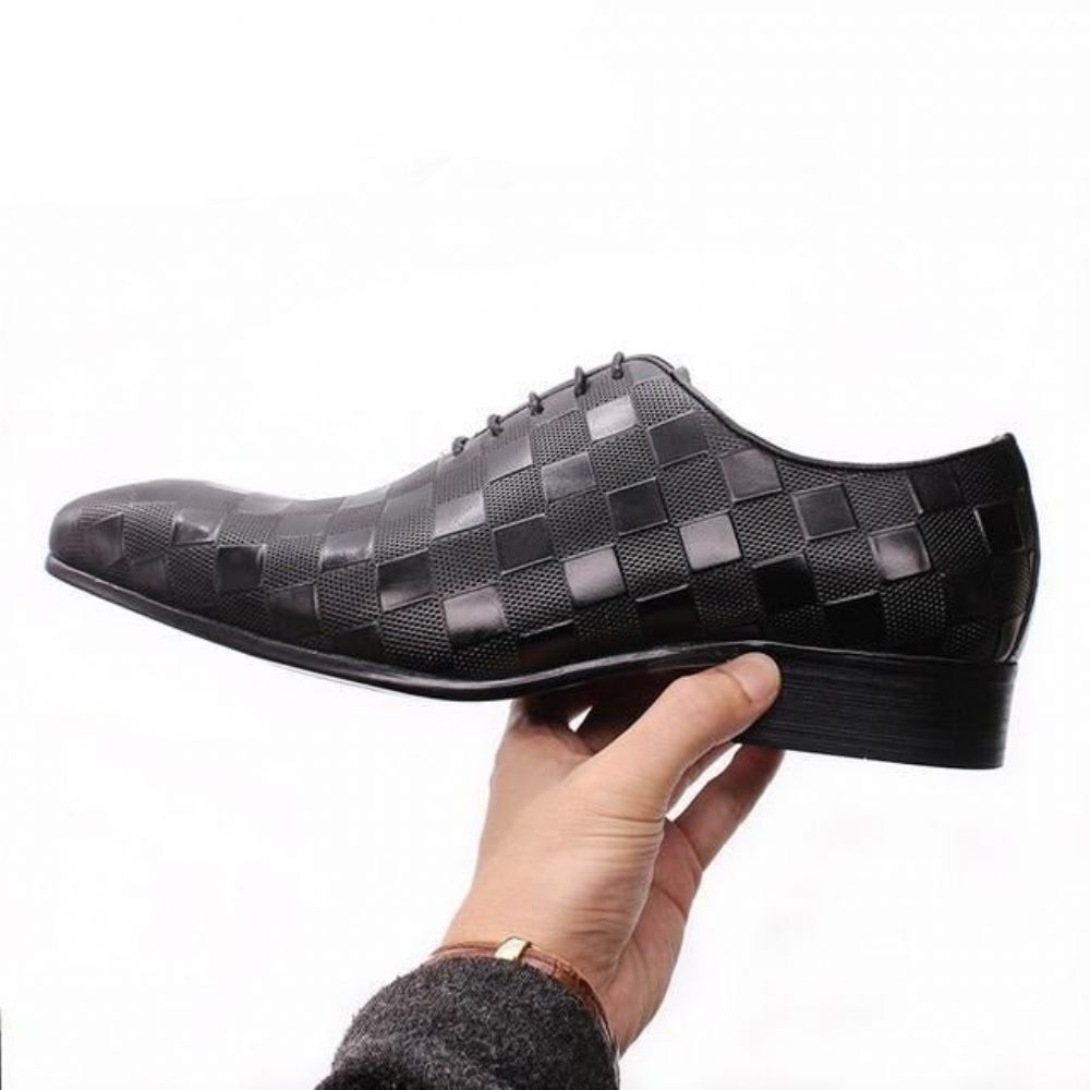 Chaussures Formelles Pour Hommes Eleganza Plaid Habillées Oxford À Lacets - Noir