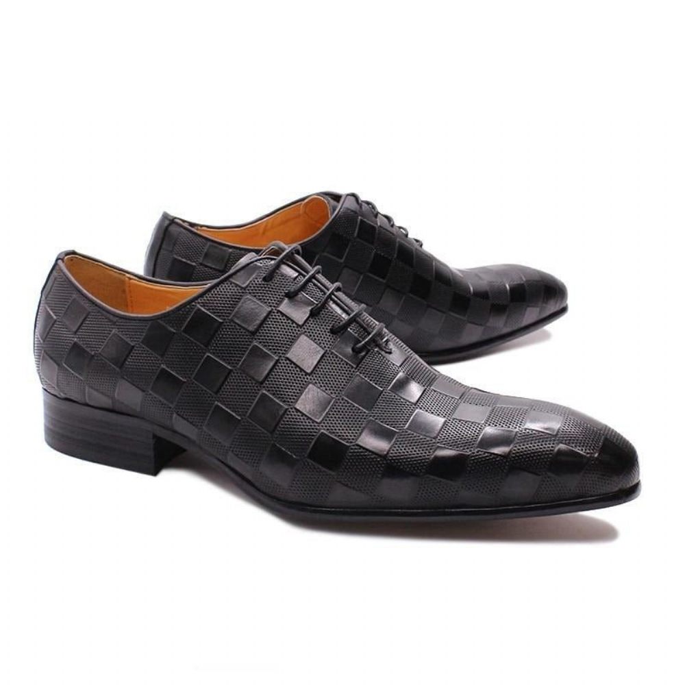 Chaussures Formelles Pour Hommes Eleganza Plaid Habillées Oxford À Lacets - Noir