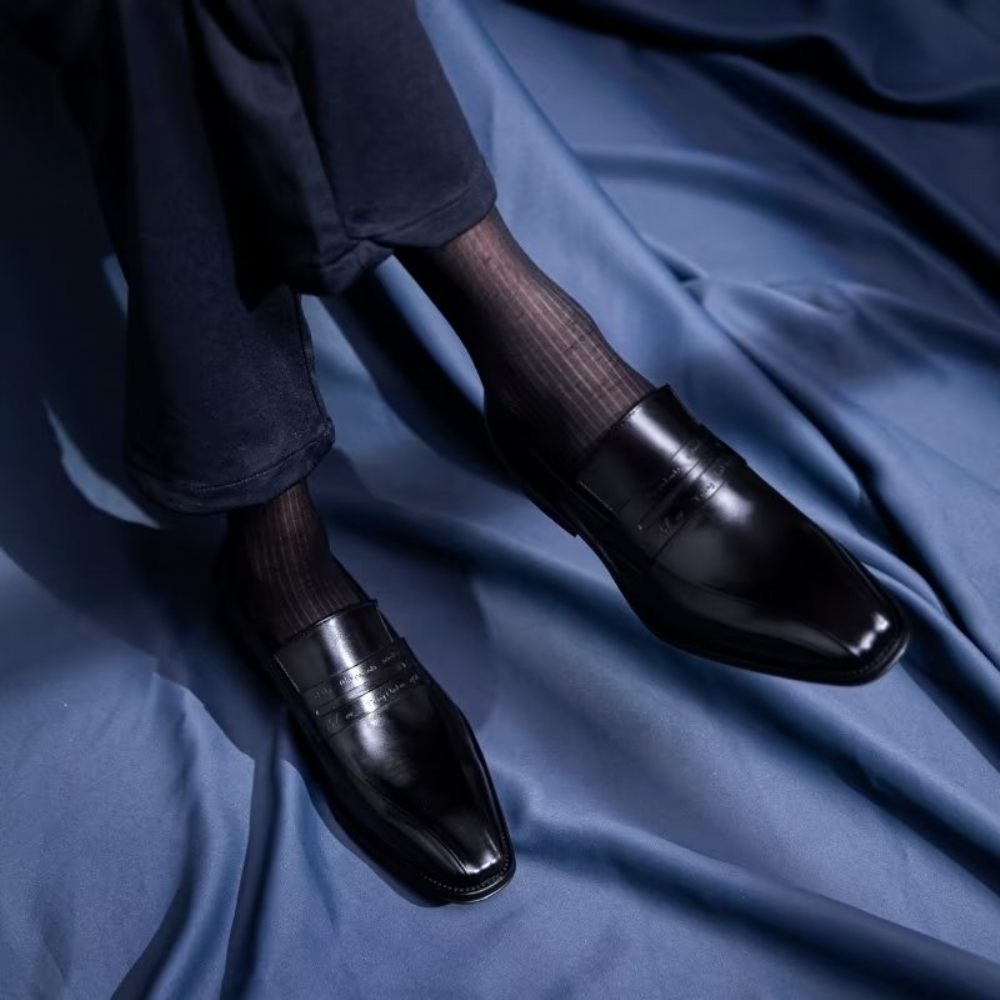 Chaussures Formelles Pour Hommes À Enfiler Cuir Vache Luxe - Noir