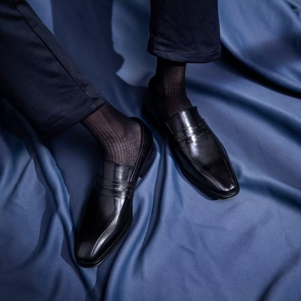 Chaussures Formelles Pour Hommes À Enfiler Cuir Vache Luxe - Noir