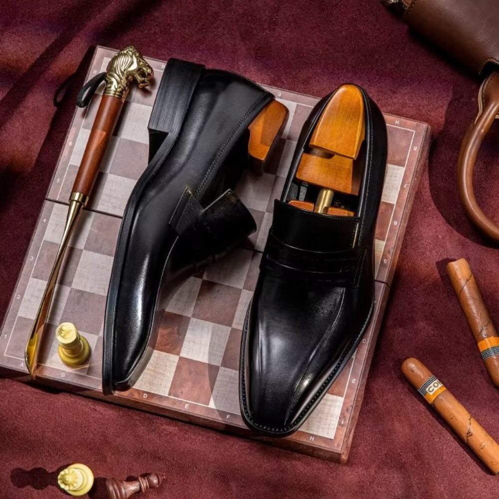 Chaussures Formelles Pour Hommes À Enfiler Cuir Vache Luxe - Noir