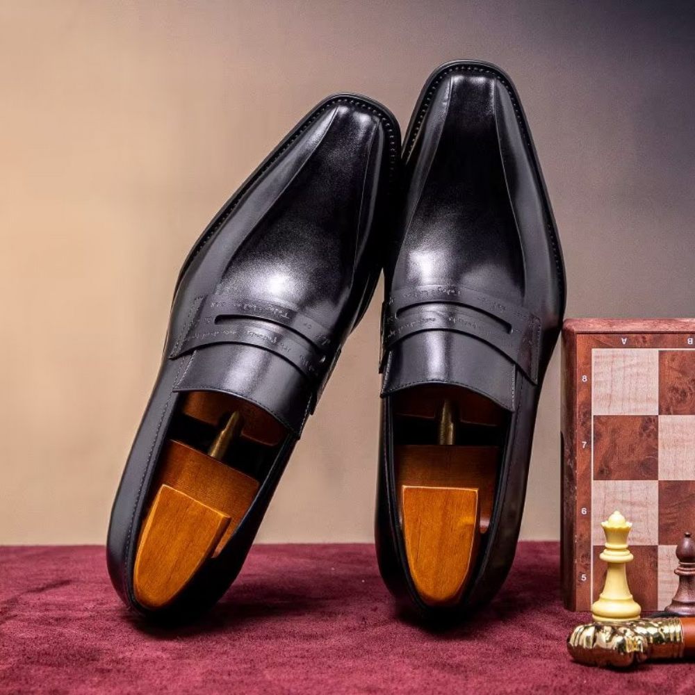 Chaussures Formelles Pour Hommes À Enfiler Cuir Vache Luxe - Noir