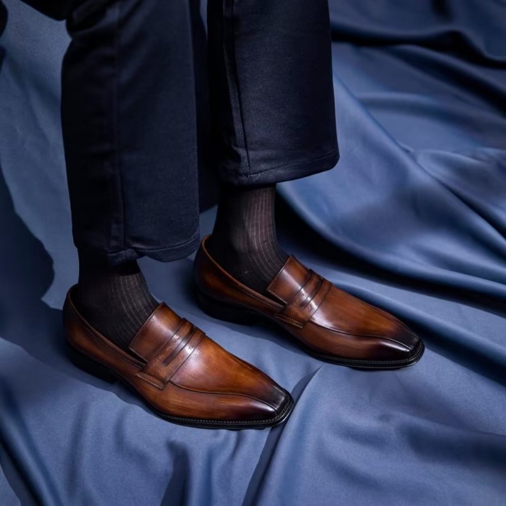 Chaussures Formelles Pour Hommes À Enfiler Cuir Vache Luxe - Café