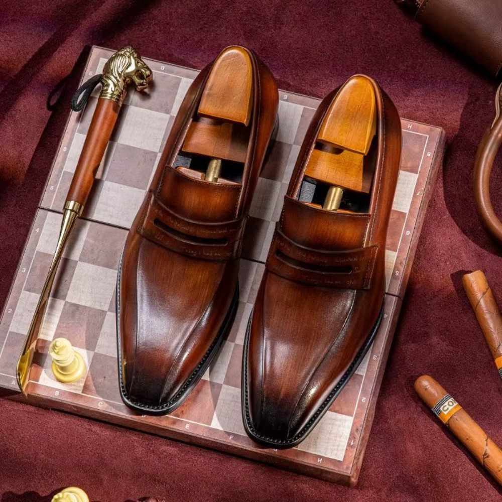 Chaussures Formelles Pour Hommes À Enfiler Cuir Vache Luxe - Café