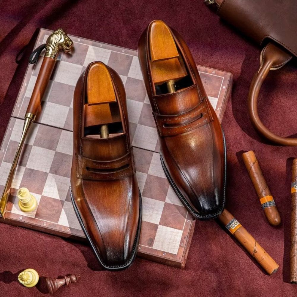 Chaussures Formelles Pour Hommes À Enfiler Cuir Vache Luxe - Café