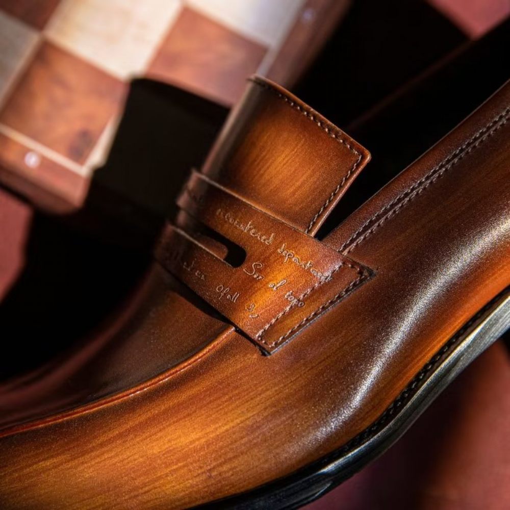 Chaussures Formelles Pour Hommes À Enfiler Cuir Vache Luxe - Café