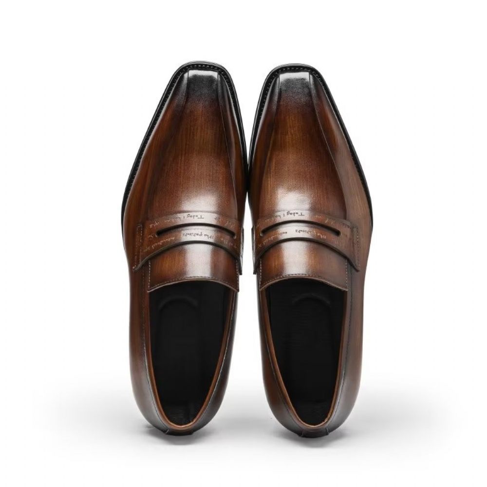 Chaussures Formelles Pour Hommes À Enfiler Cuir Vache Luxe - Café