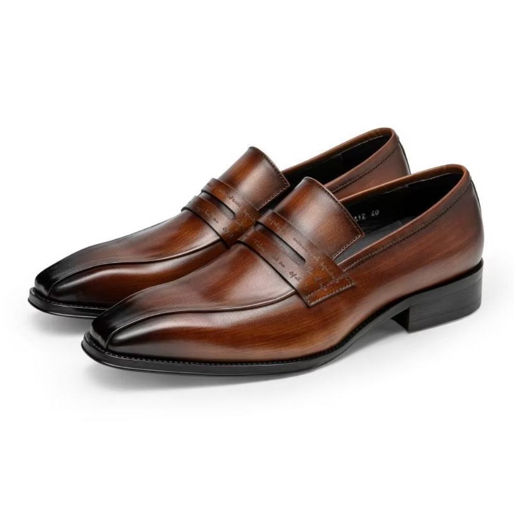 Chaussures Formelles Pour Hommes À Enfiler Cuir Vache Luxe - Café