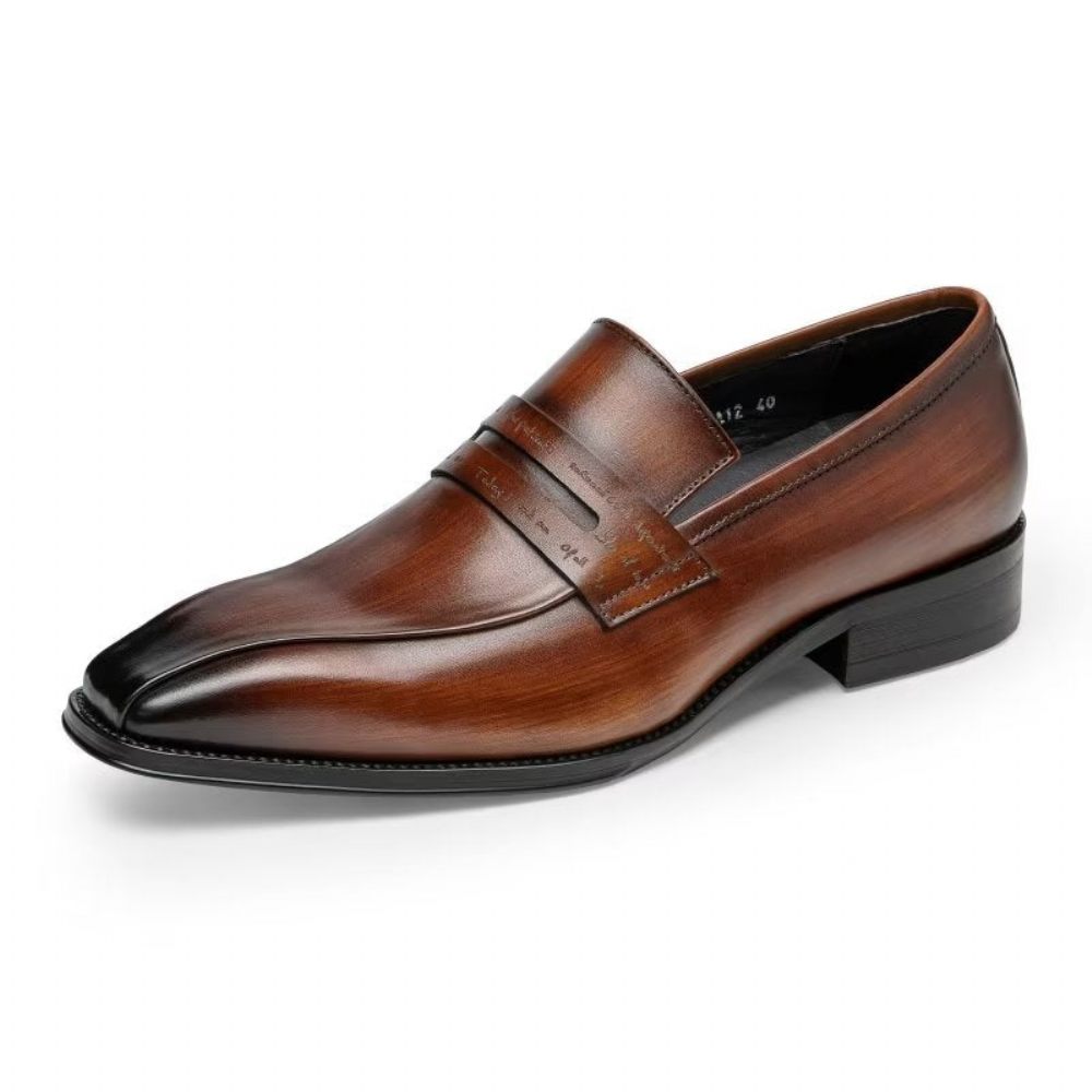 Chaussures Formelles Pour Hommes À Enfiler Cuir Vache Luxe - Café