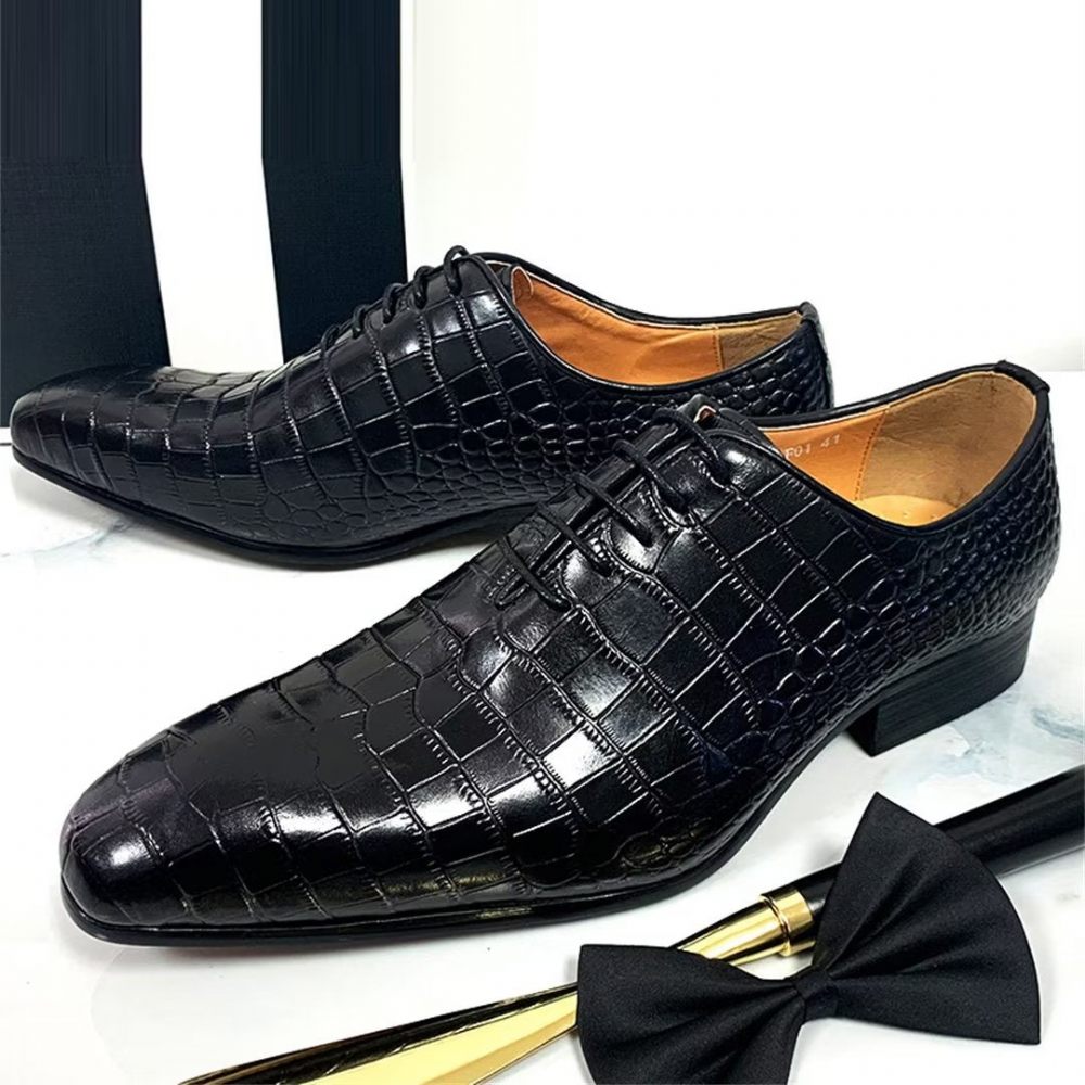 Chaussures Formelles Pour Hommes Habillées D'automne À Motifs Crocodile Véritable - Noir