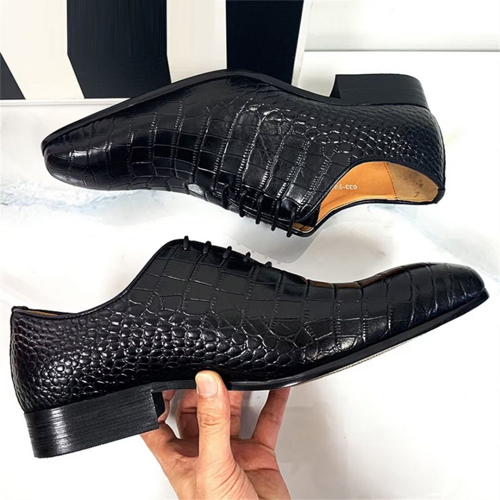 Chaussures Formelles Pour Hommes Habillées D'automne À Motifs Crocodile Véritable - Noir