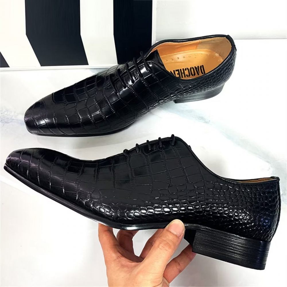 Chaussures Formelles Pour Hommes Habillées D'automne À Motifs Crocodile Véritable - Noir