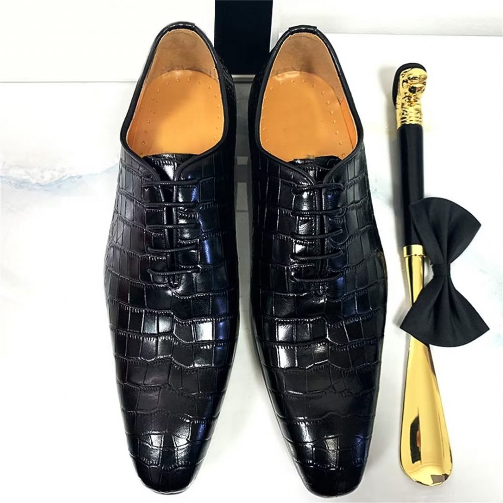 Chaussures Formelles Pour Hommes Habillées D'automne À Motifs Crocodile Véritable - Noir