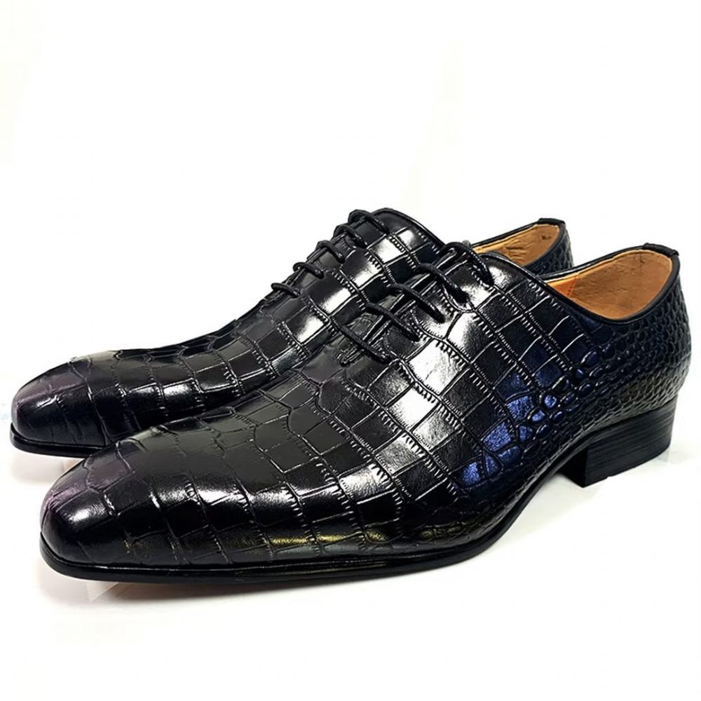 Chaussures Formelles Pour Hommes Habillées D'automne À Motifs Crocodile Véritable - Noir