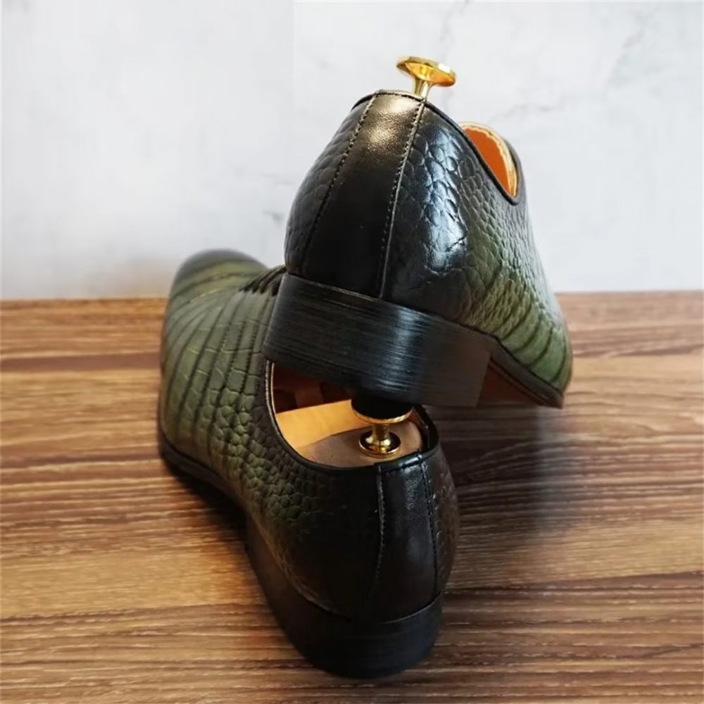 Chaussures Formelles Pour Hommes Habillées D'automne À Motifs Crocodile Véritable - Vert