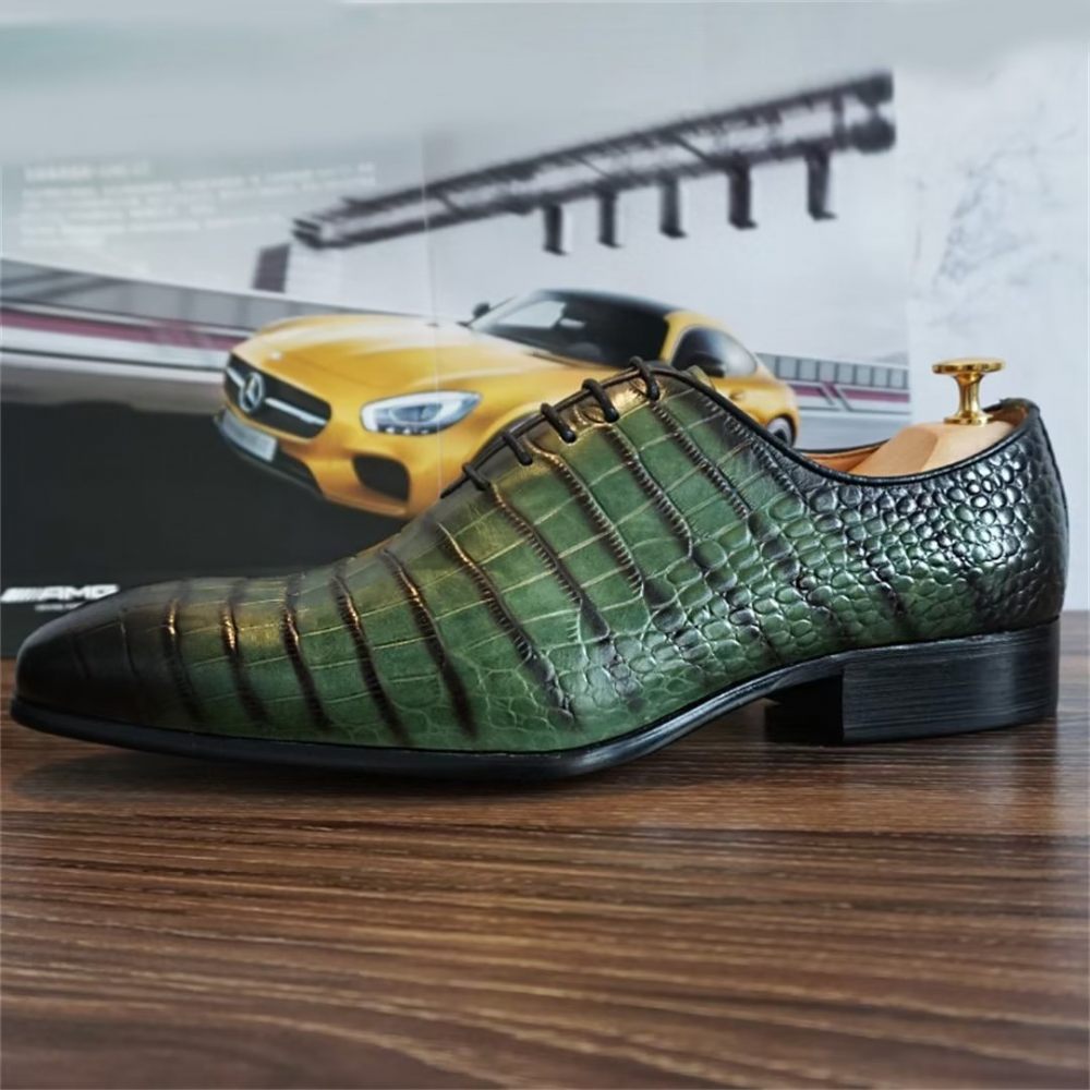 Chaussures Formelles Pour Hommes Habillées D'automne À Motifs Crocodile Véritable - Vert