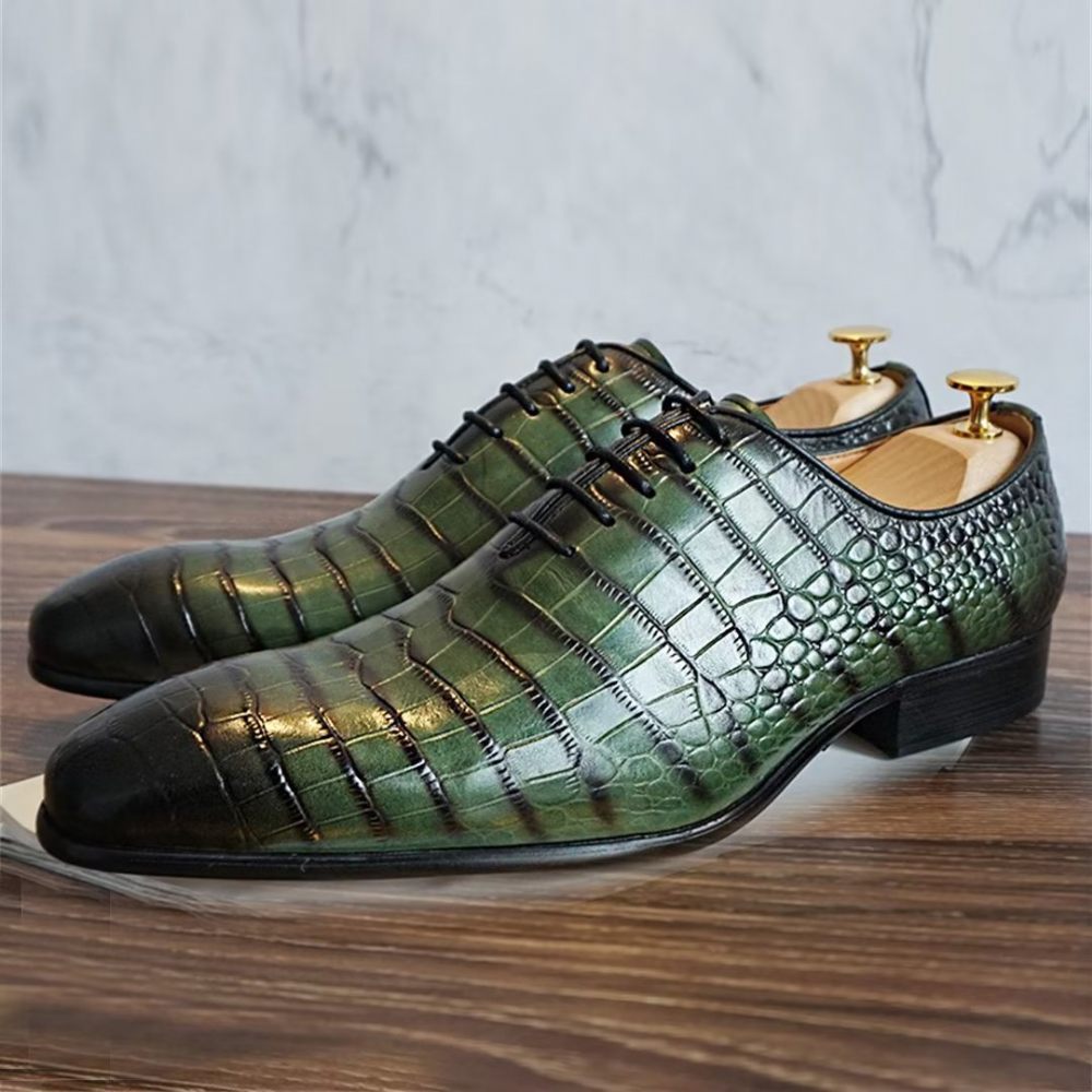 Chaussures Formelles Pour Hommes Habillées D'automne À Motifs Crocodile Véritable - Vert