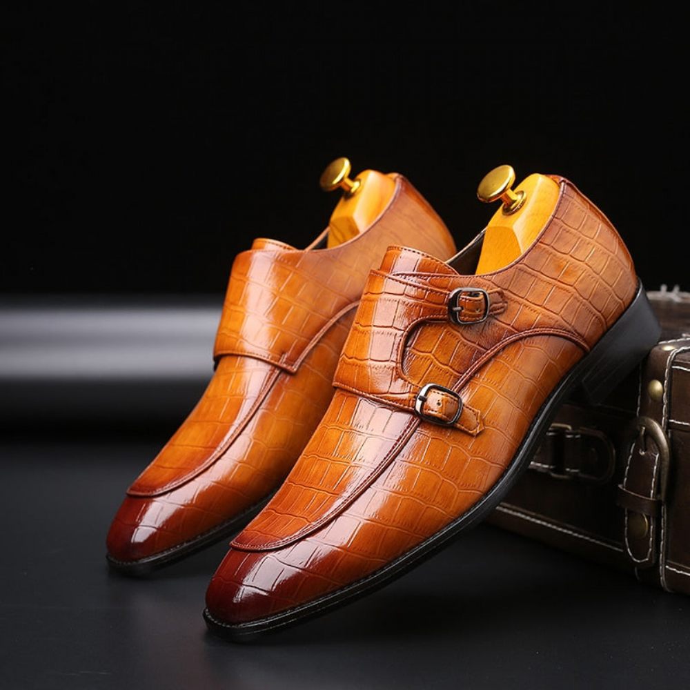 Chaussures Formelles Pour Hommes Habillées À Bout Pointu Cuir Rétro Chic Enfiler - Marron