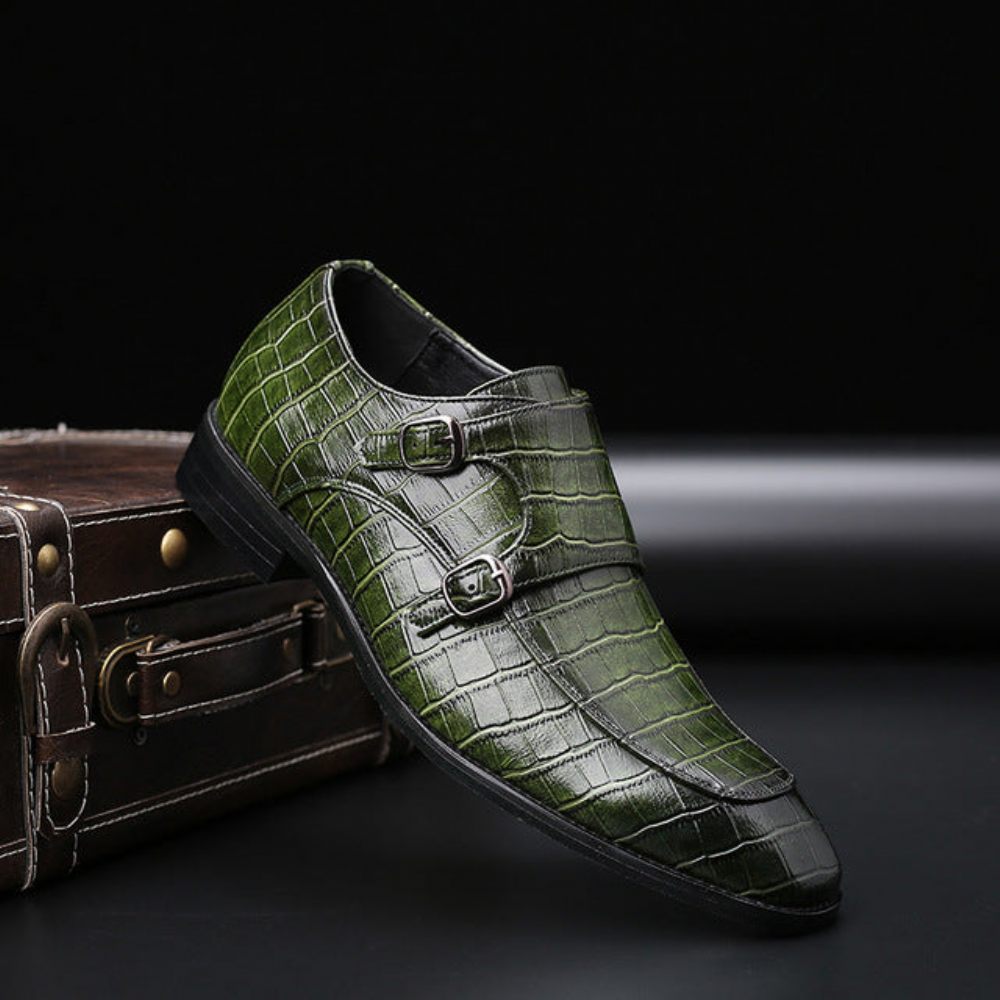 Chaussures Formelles Pour Hommes Habillées À Bout Pointu Cuir Rétro Chic Enfiler - Vert