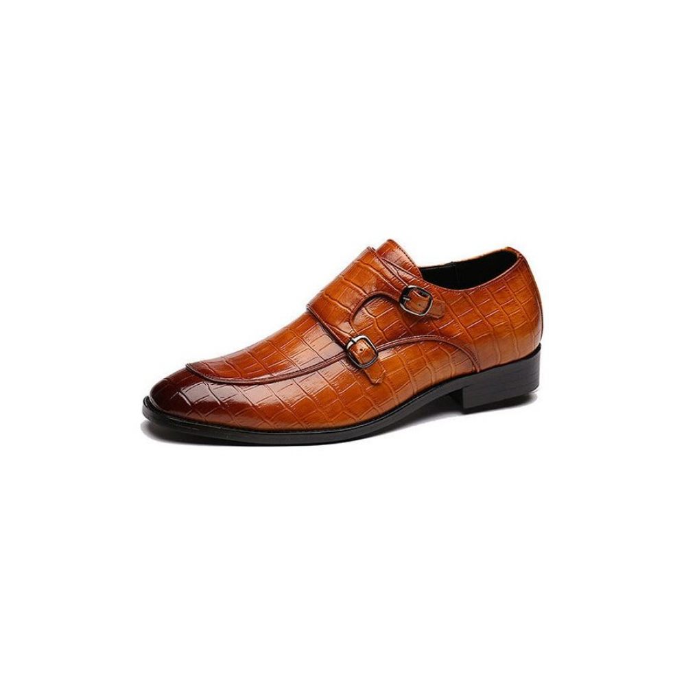 Chaussures Formelles Pour Hommes Habillées À Bout Pointu Cuir Rétro Chic Enfiler - Marron