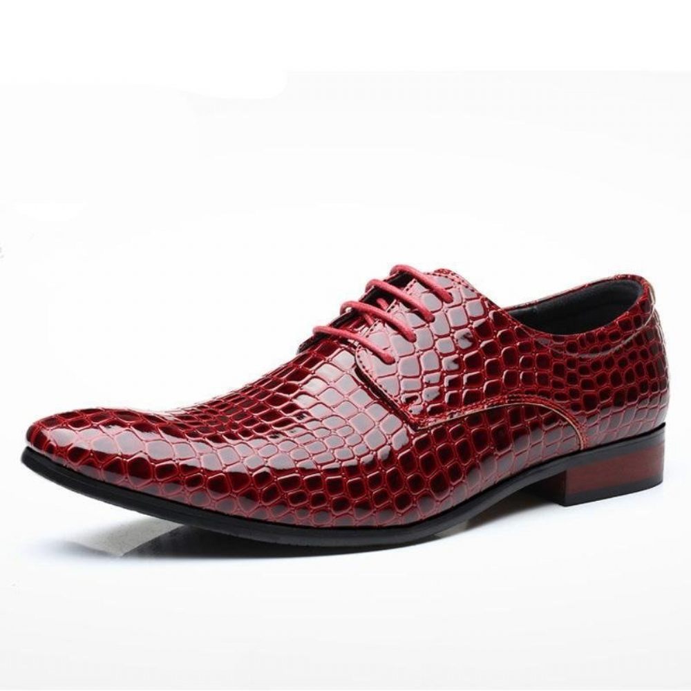 Chaussures Formelles Pour Hommes Habillées À Bout Pointu Imprimé Exotique - Rouge