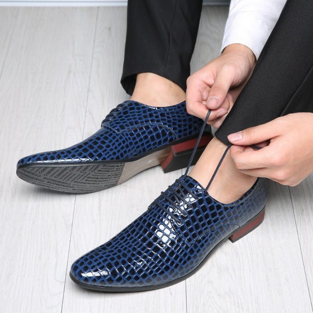 Chaussures Formelles Pour Hommes Habillées À Bout Pointu Imprimé Exotique - Bleu