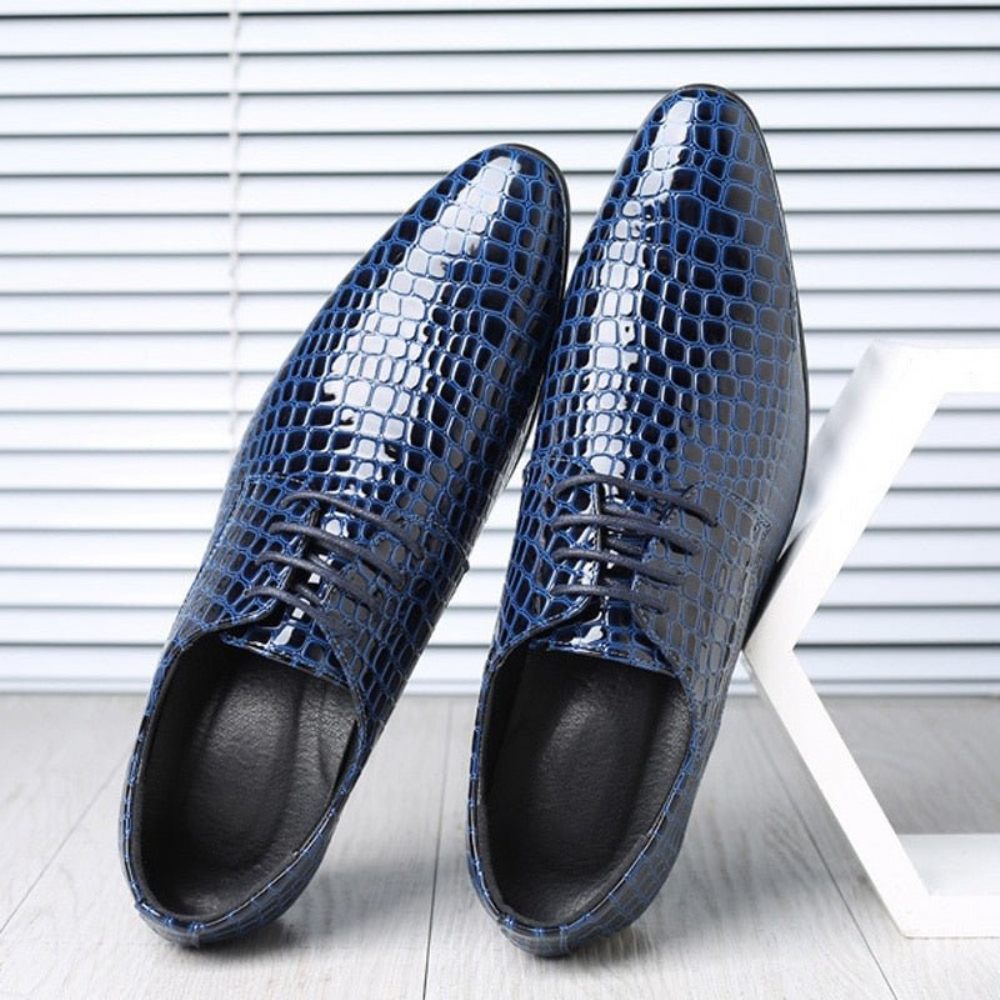 Chaussures Formelles Pour Hommes Habillées À Bout Pointu Imprimé Exotique - Bleu