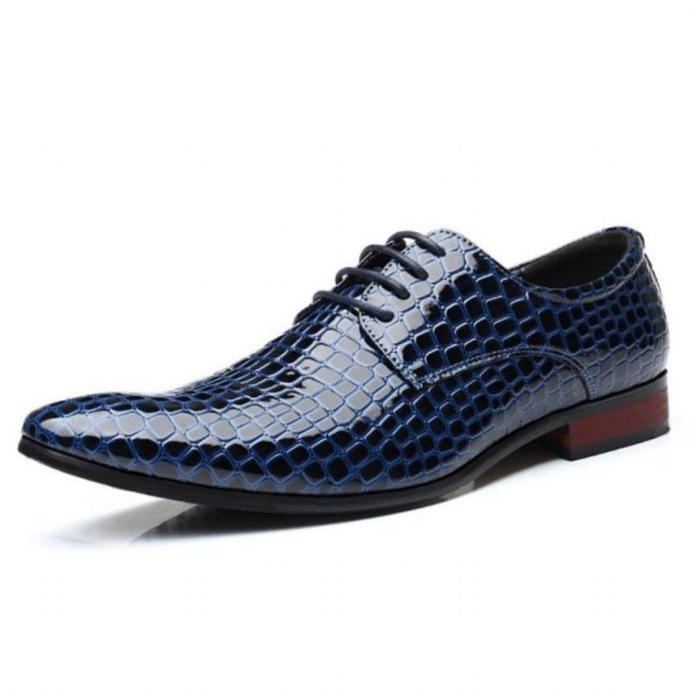 Chaussures Formelles Pour Hommes Habillées À Bout Pointu Imprimé Exotique - Bleu