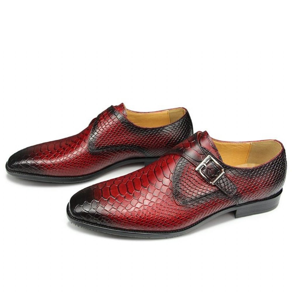 Chaussures Formelles Pour Hommes Habillées À Bout Pointu Texturé Crocodile - Rouge