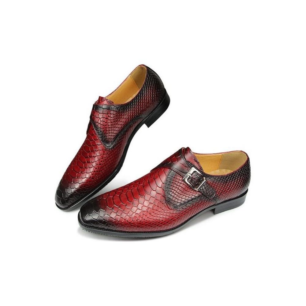 Chaussures Formelles Pour Hommes Habillées À Bout Pointu Texturé Crocodile - Rouge