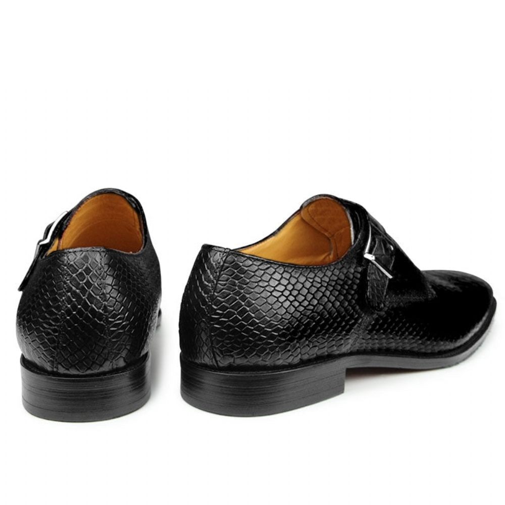 Chaussures Formelles Pour Hommes Habillées À Bout Pointu Texturé Crocodile - Noir