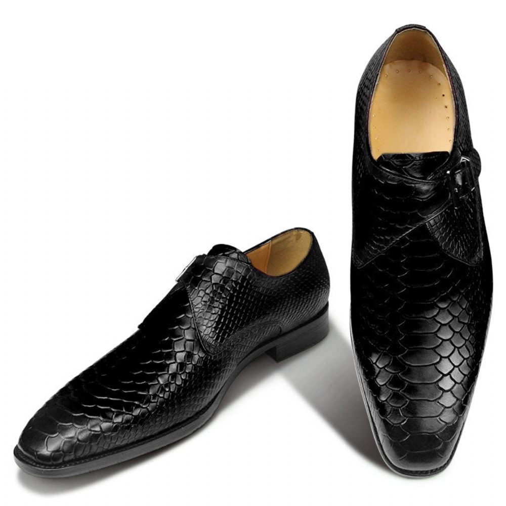 Chaussures Formelles Pour Hommes Habillées À Bout Pointu Texturé Crocodile - Noir