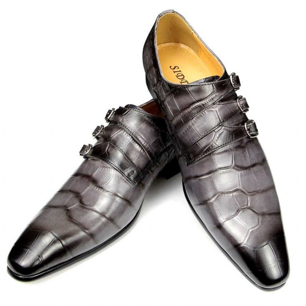 Chaussures Formelles Pour Hommes Habillées À Bride Cuir Véritable - Gris