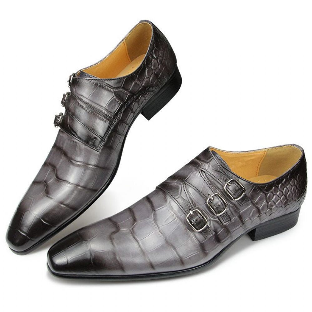 Chaussures Formelles Pour Hommes Habillées À Bride Cuir Véritable - Gris