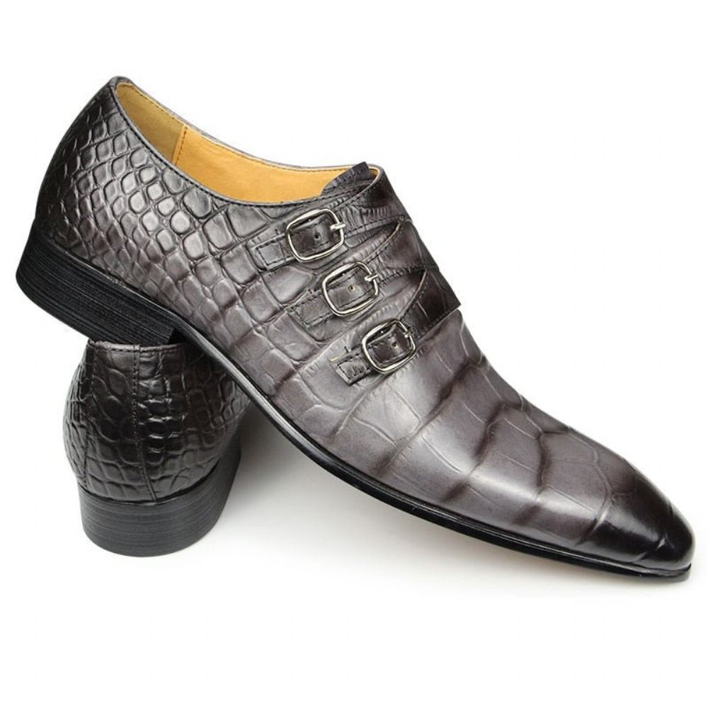 Chaussures Formelles Pour Hommes Habillées À Bride Cuir Véritable - Gris