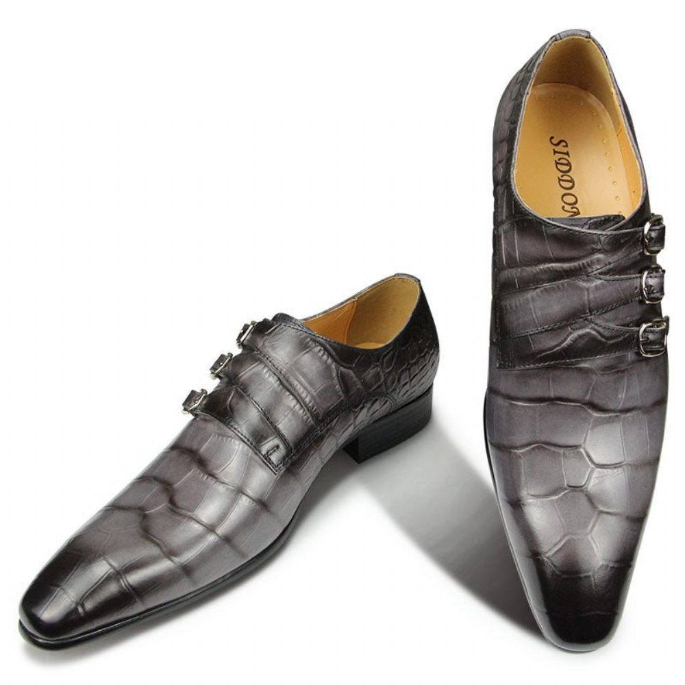 Chaussures Formelles Pour Hommes Habillées À Bride Cuir Véritable - Gris