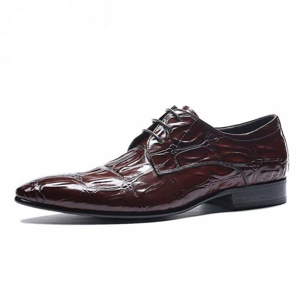 Chaussures Formelles Pour Hommes Habillées Brogue À Lacets Exquises Bout Pointu - Rouge