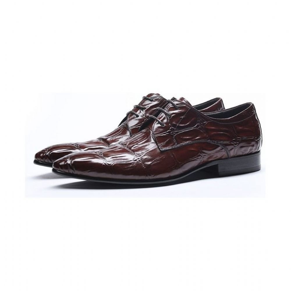 Chaussures Formelles Pour Hommes Habillées Brogue À Lacets Exquises Bout Pointu - Rouge